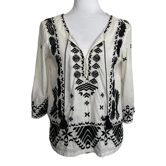 Figue Tops - FIGUE Blouse Top Boho Black White Embroidered Size S